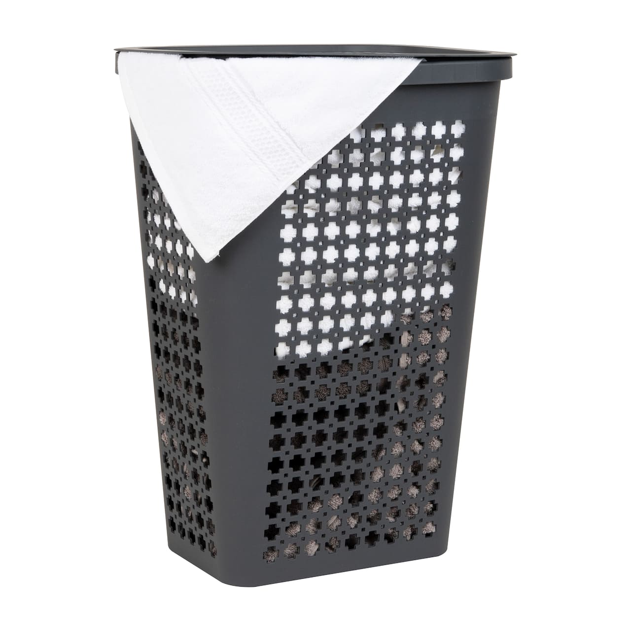 Mind Reader 50L Tapered Laundry Hamper with Swiss Cross Cut-Outs, Gray